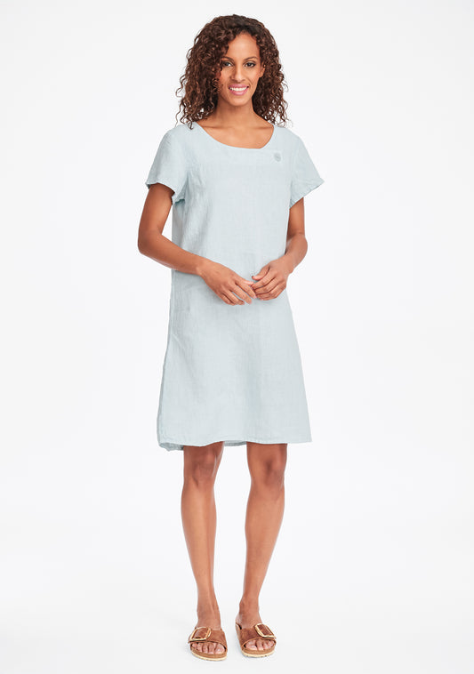 button dress linen shift dress blue