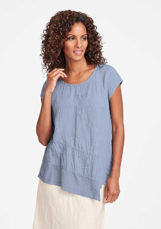 cap tee linen t shirt blue