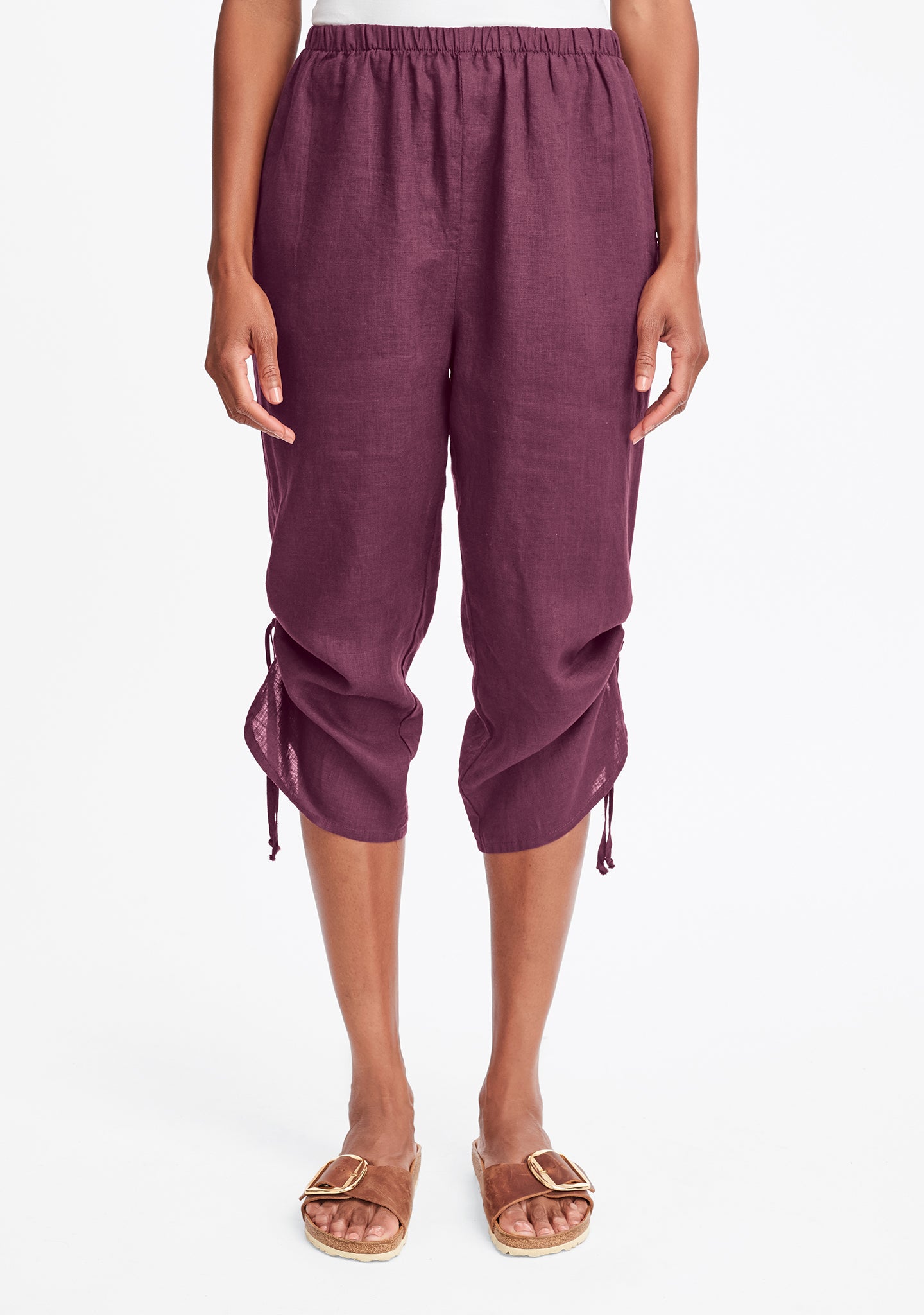 capri pant linen crop pants red
