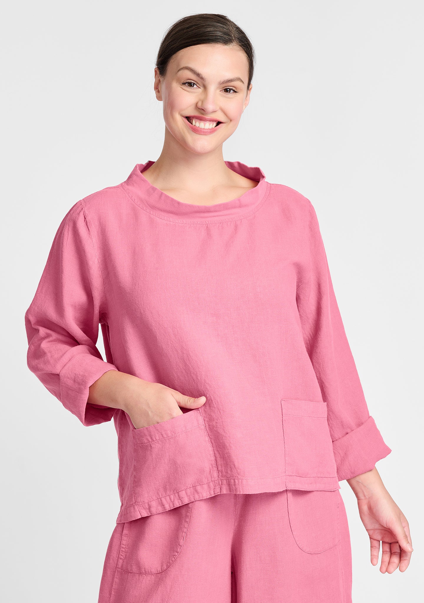 chelsea pullover long sleeve linen shirt pink