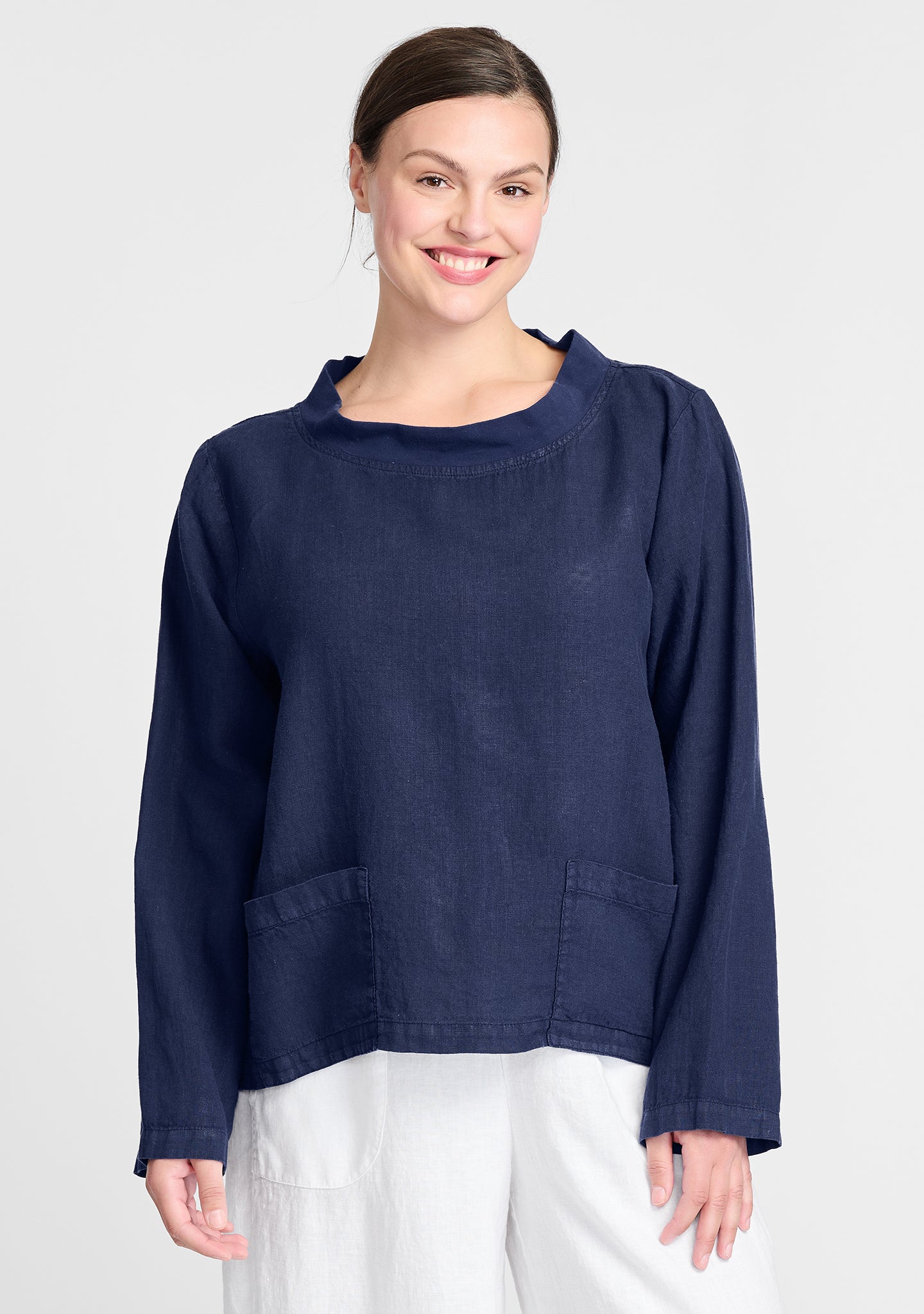 chelsea pullover long sleeve linen shirt blue