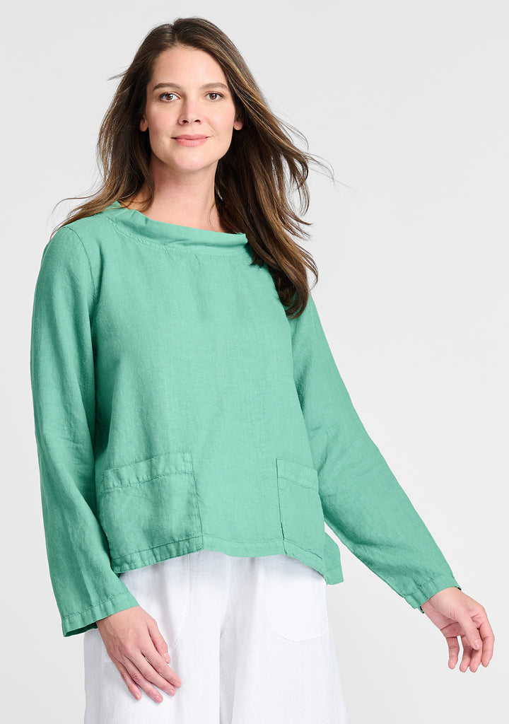 chelsea pullover long sleeve linen shirt green