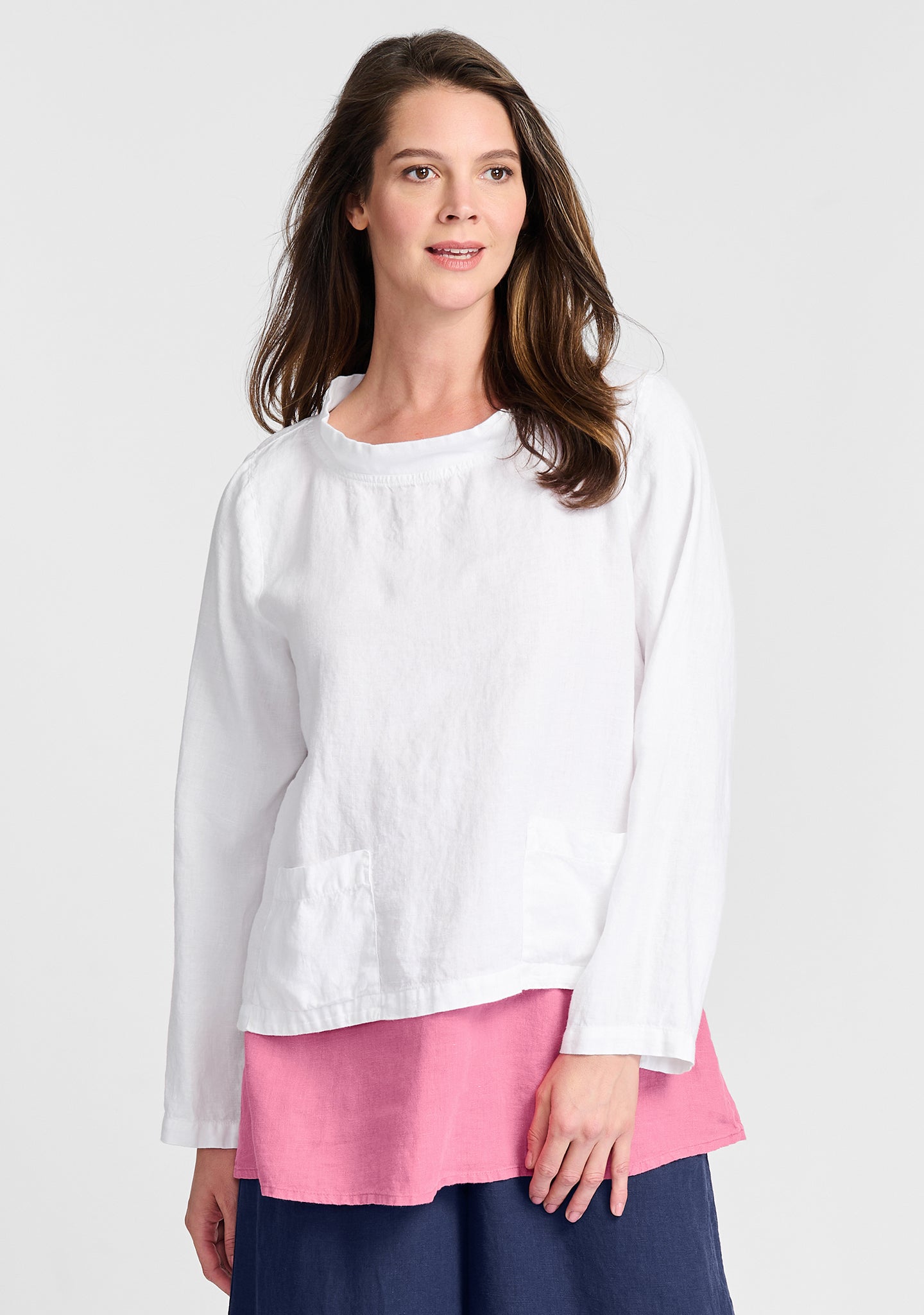 chelsea pullover long sleeve linen shirt white