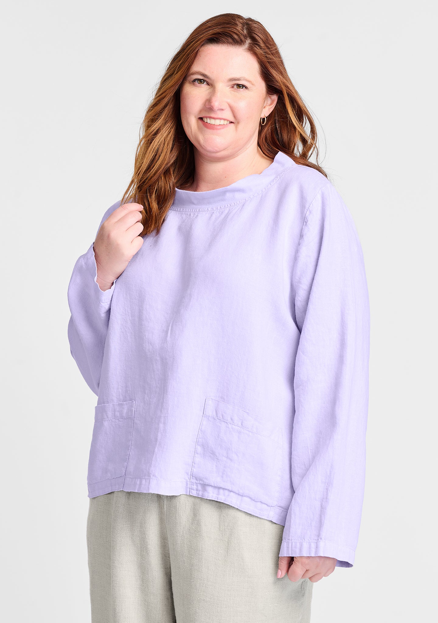 chelsea pullover long sleeve linen shirt purple