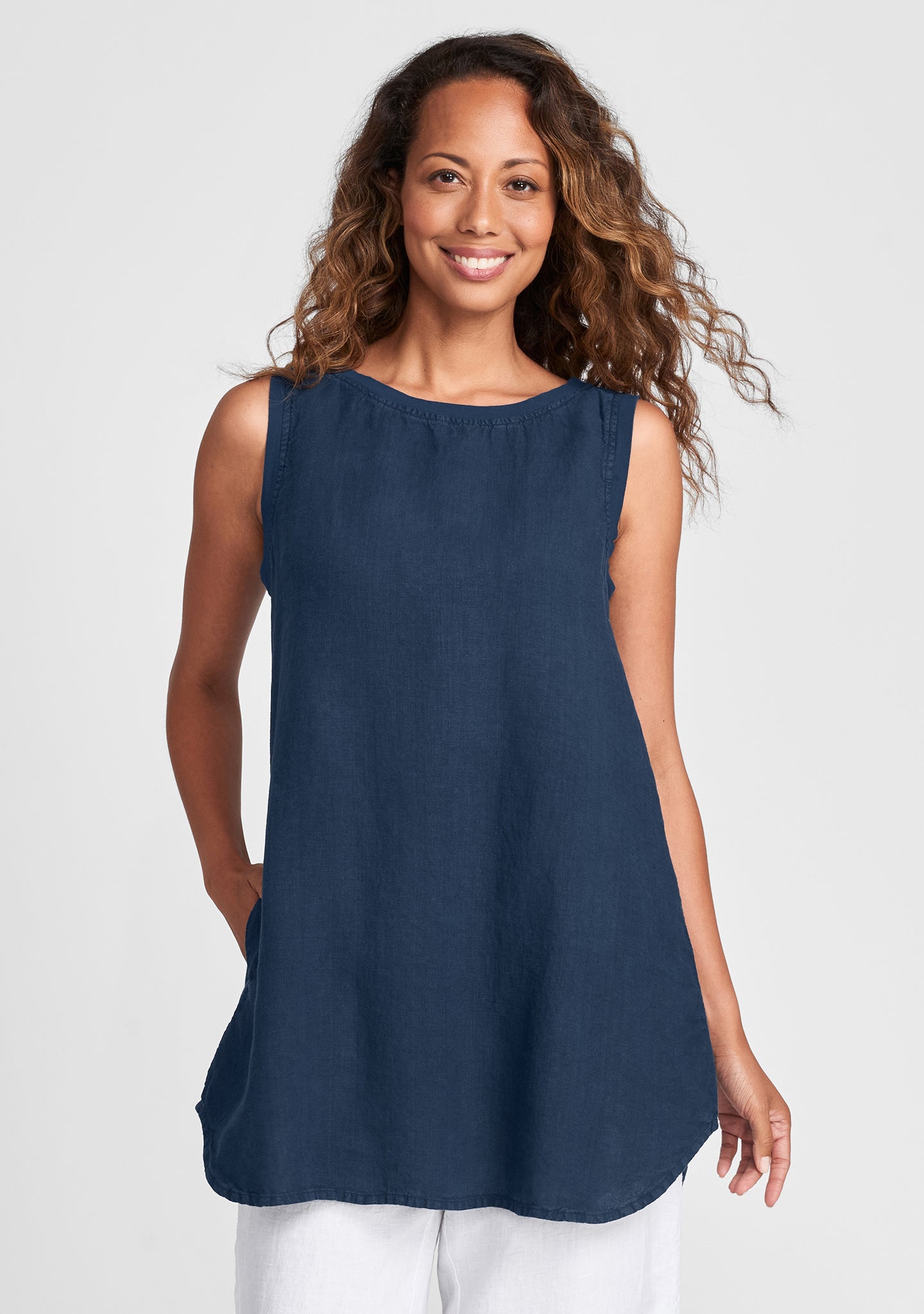 coastal tunic linen tank top blue