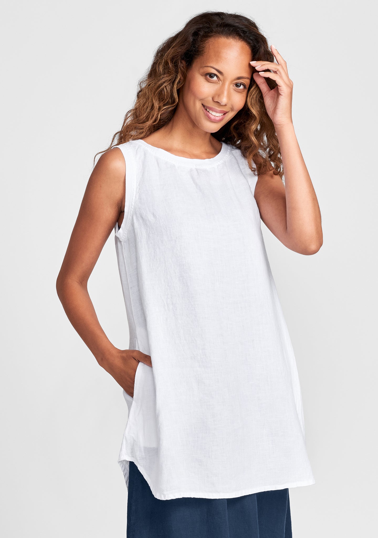 coastal tunic linen tank white