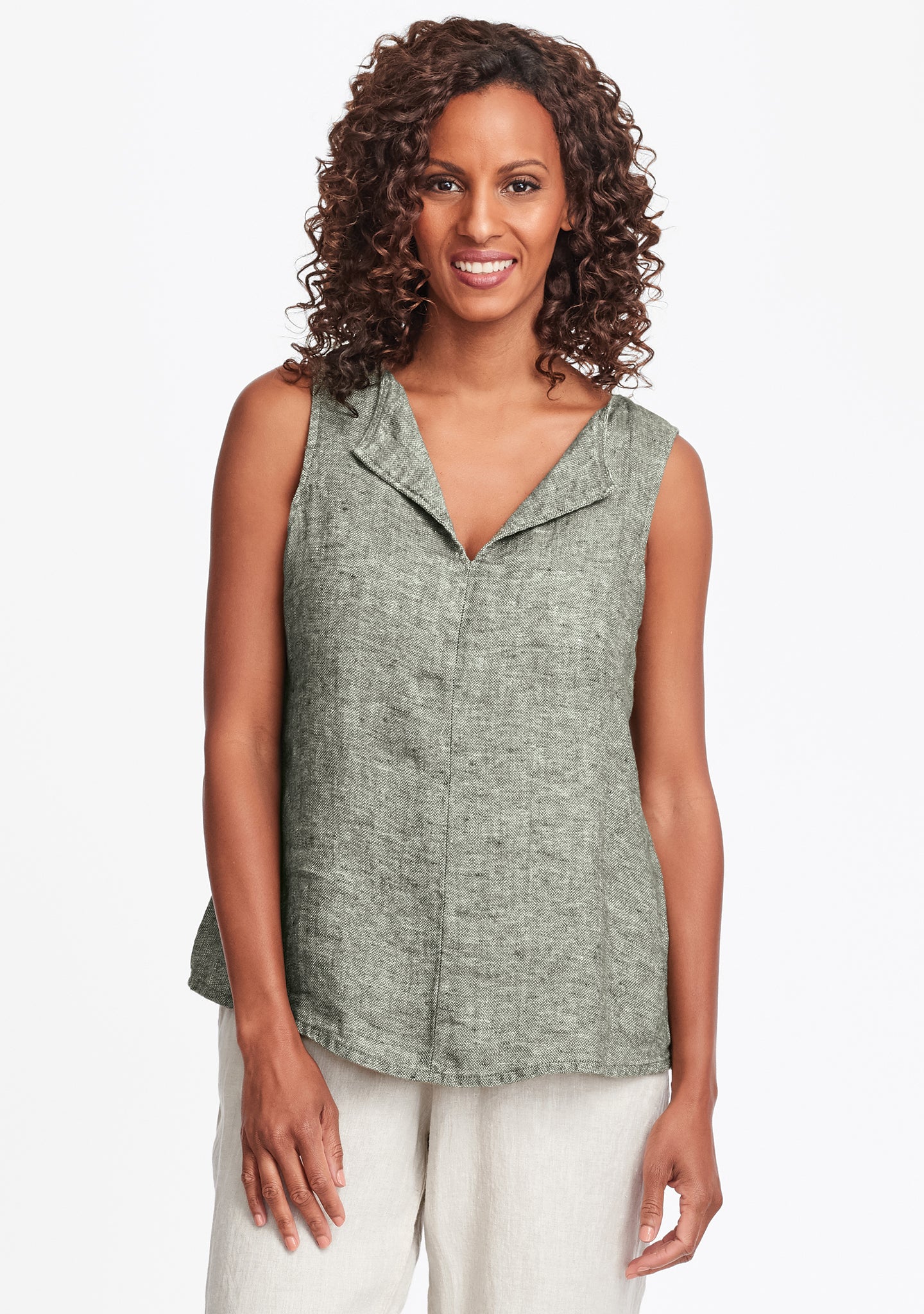 collared tank linen tank top green