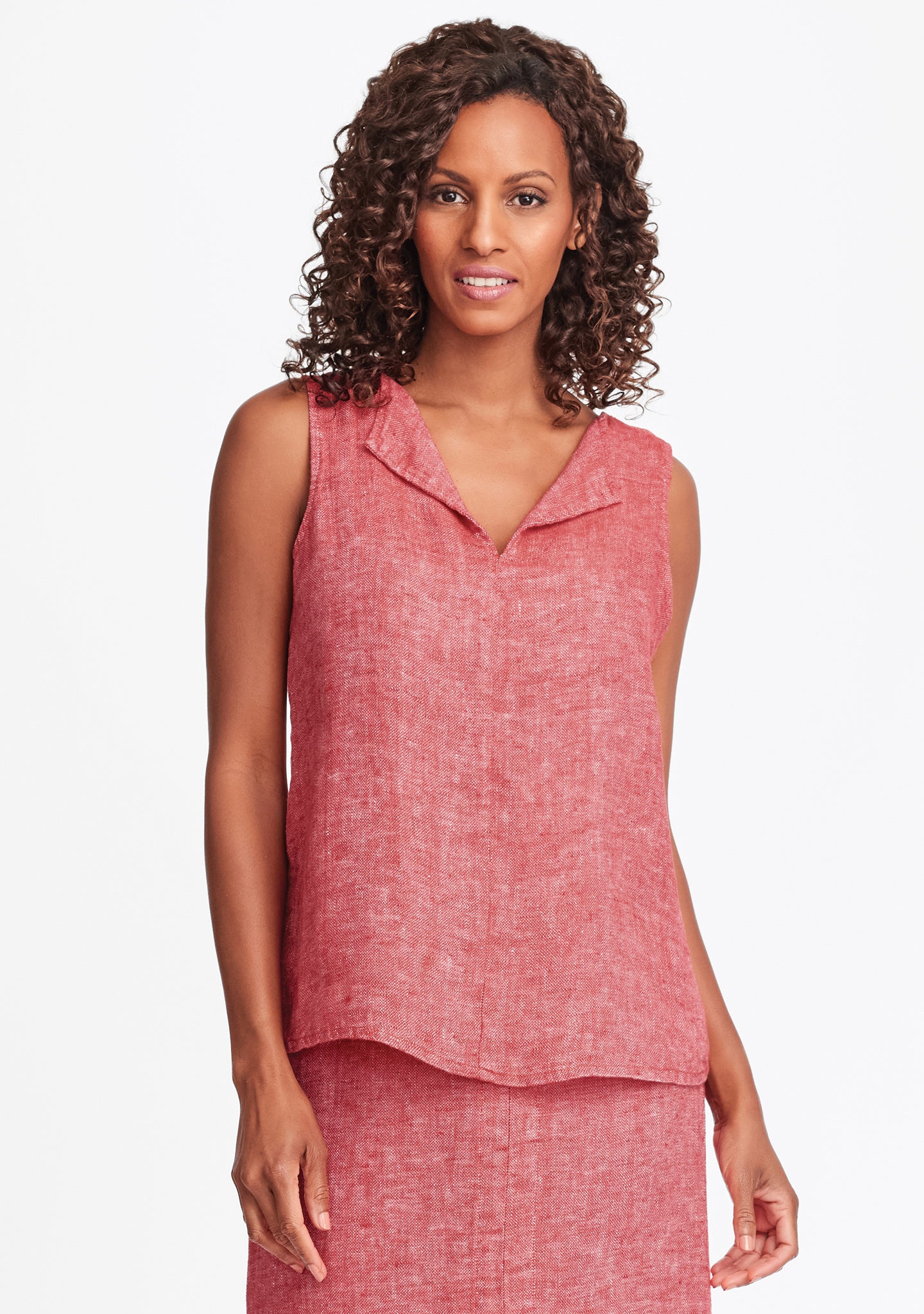 collared tank linen tank top red