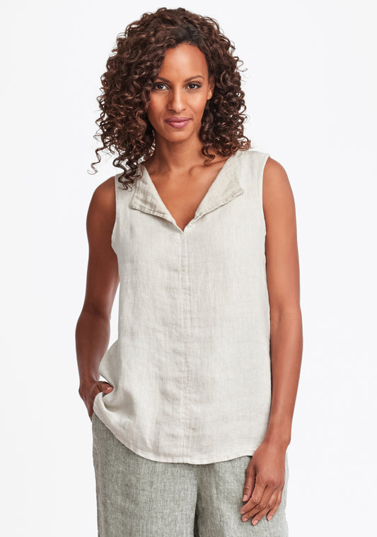 collared tank linen tank top natural