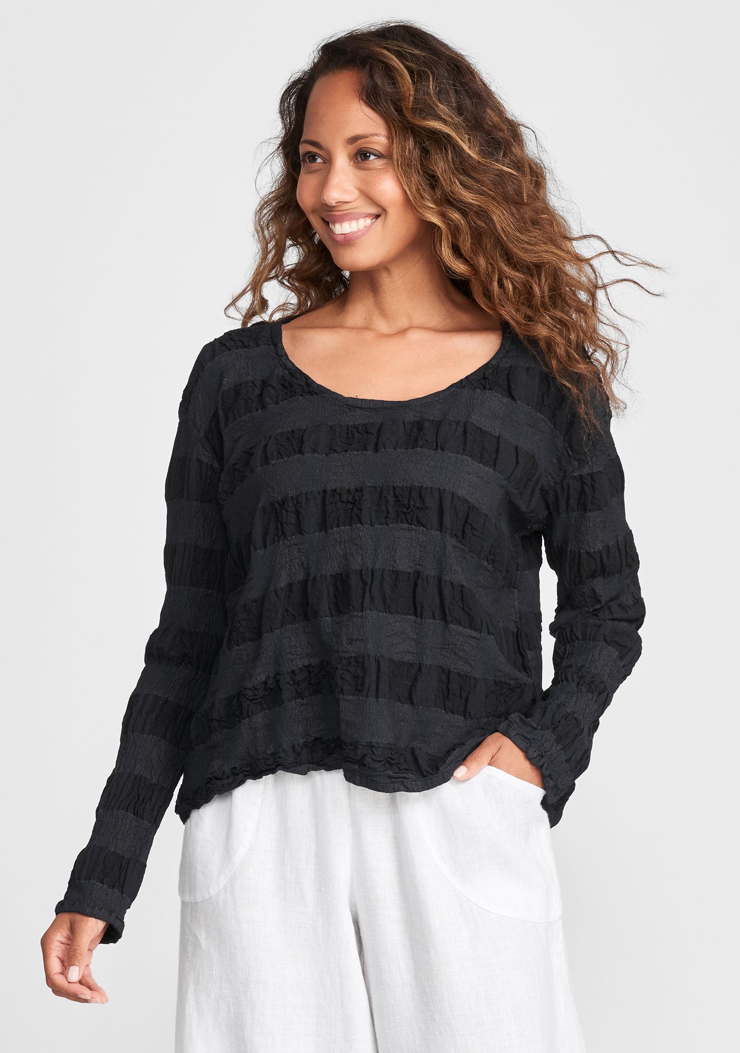 cropped pullover linen shirt black