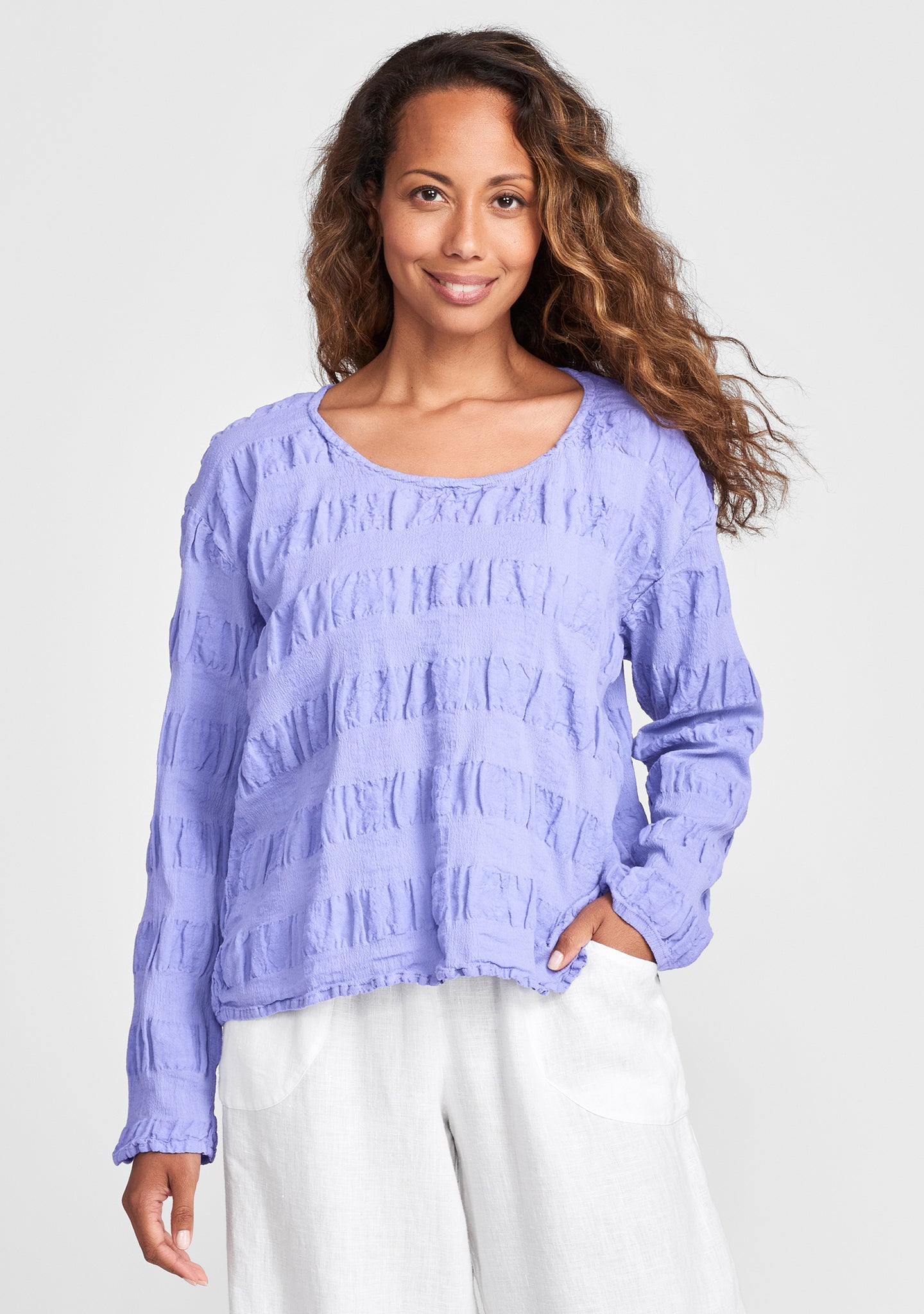 cropped pullover linen shirt purple