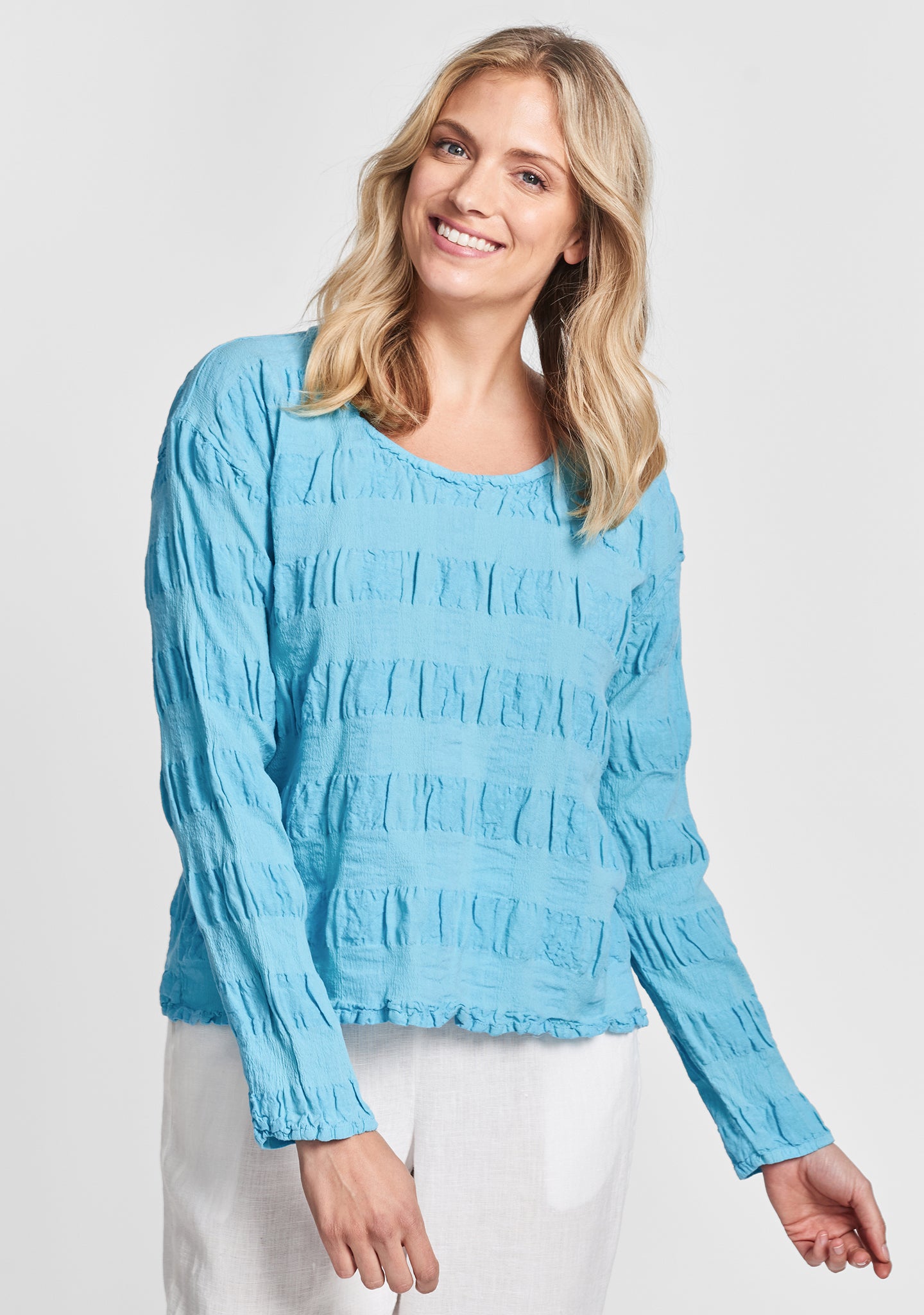 cropped pullover linen shirt blue