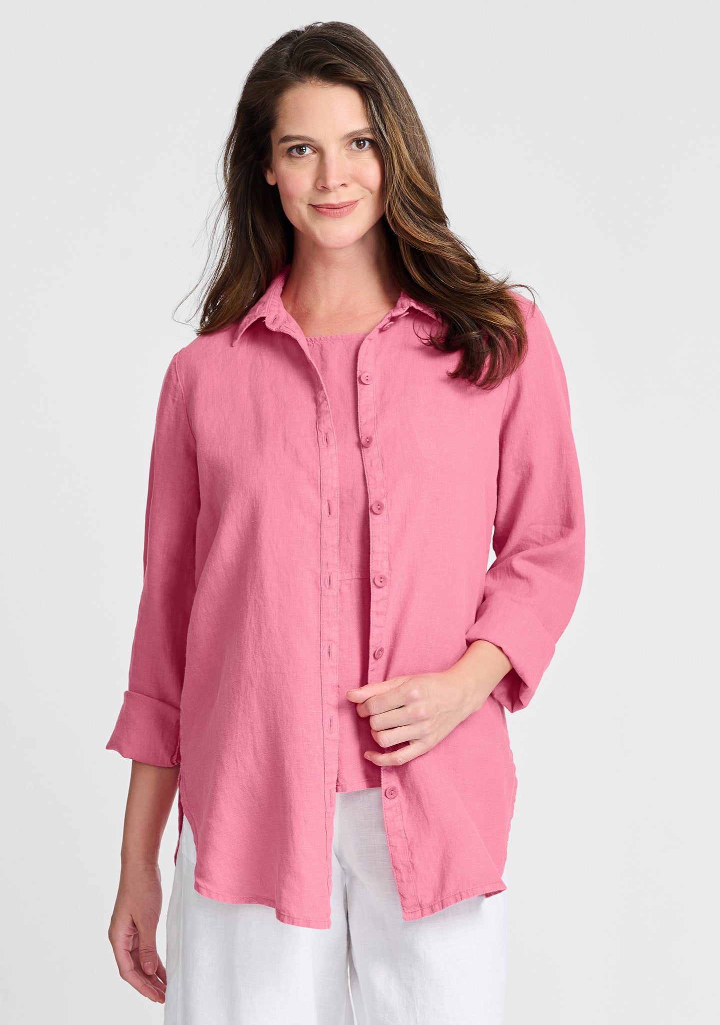 crossroads blouse linen button down shirt pink