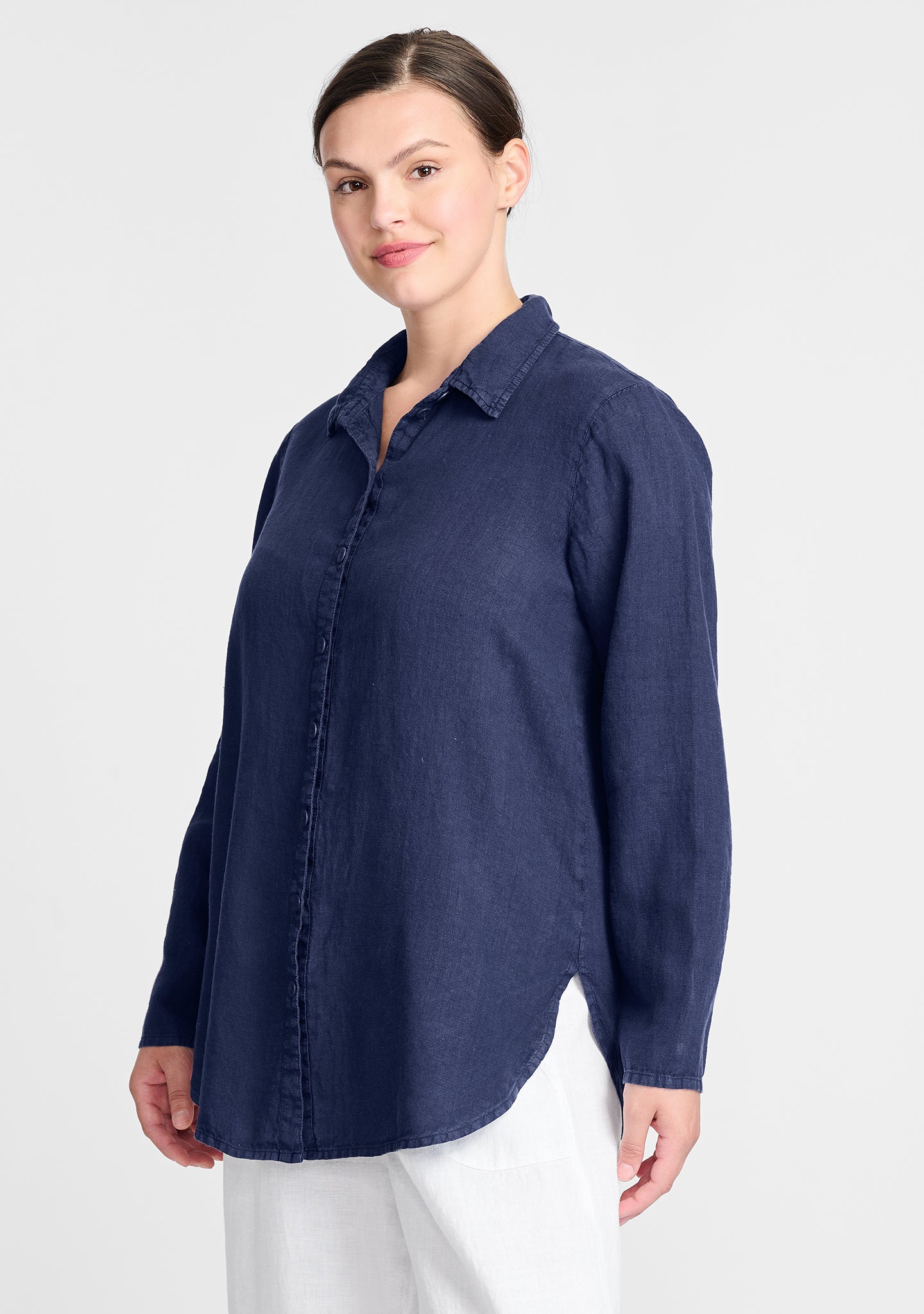 crossroads blouse linen button down shirt blue