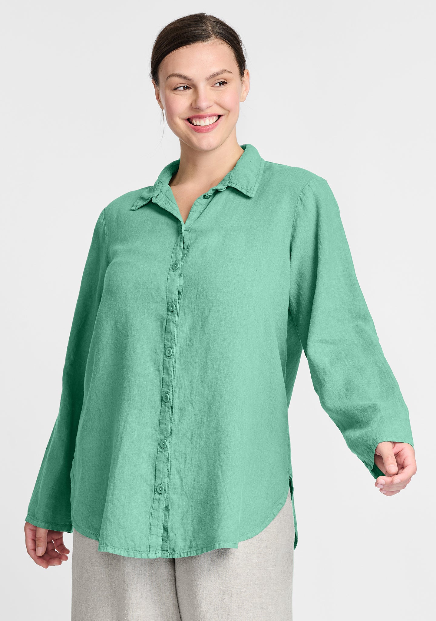 crossroads blouse linen button down shirt green