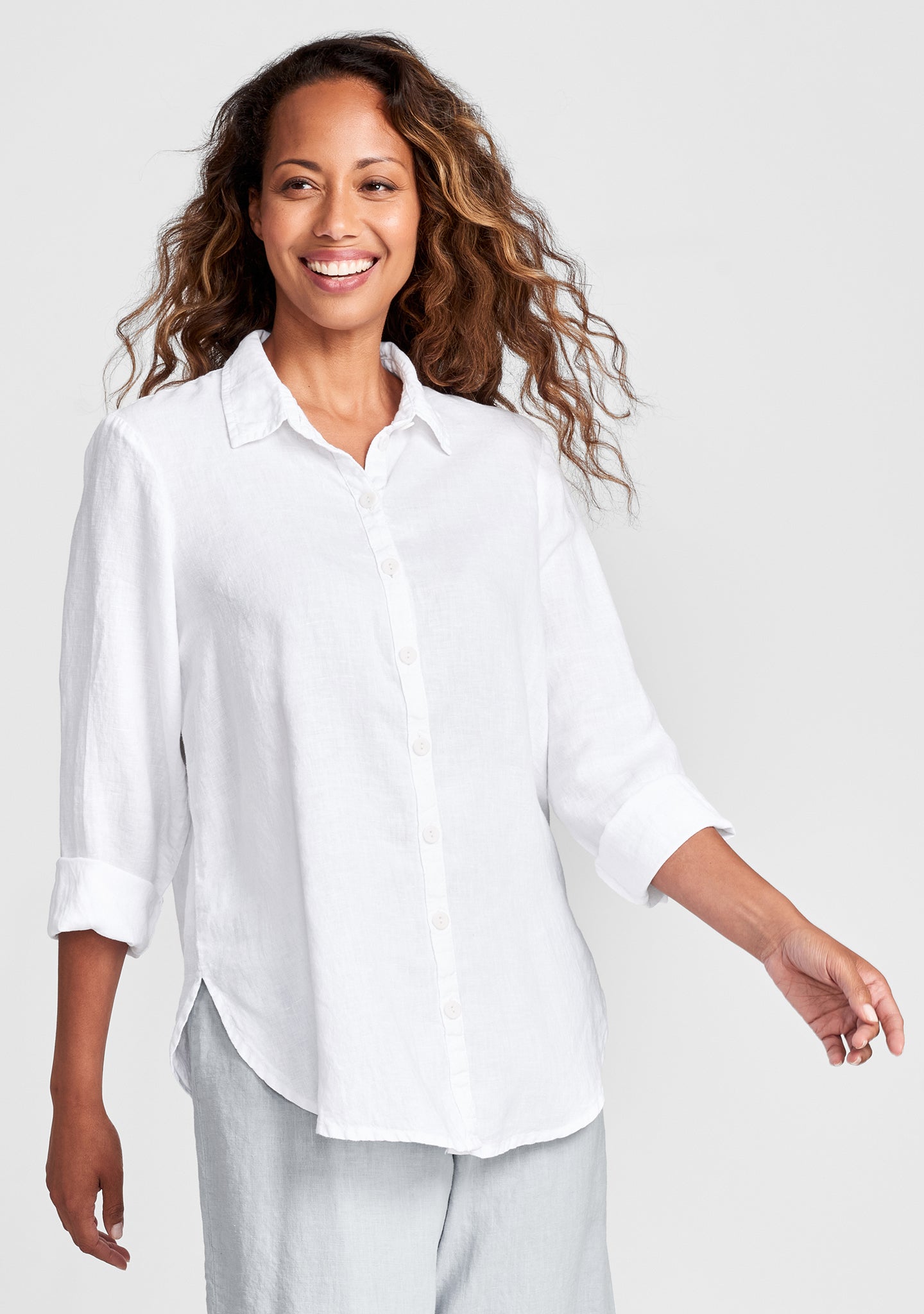 crossroads blouse linen button down shirt white