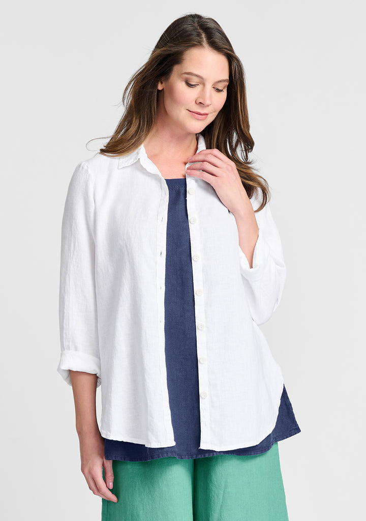 crossroads blouse linen button down shirt white