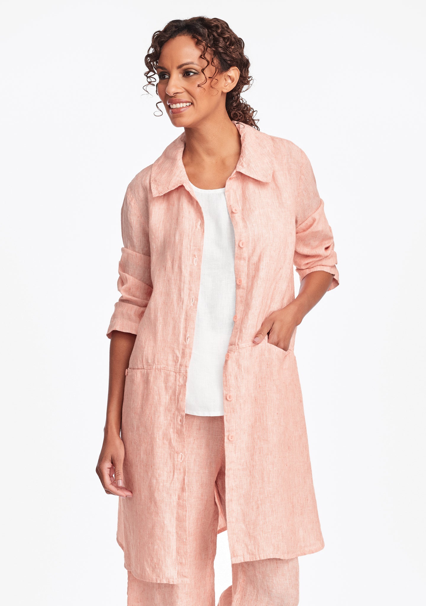 daily duster linen jacket red