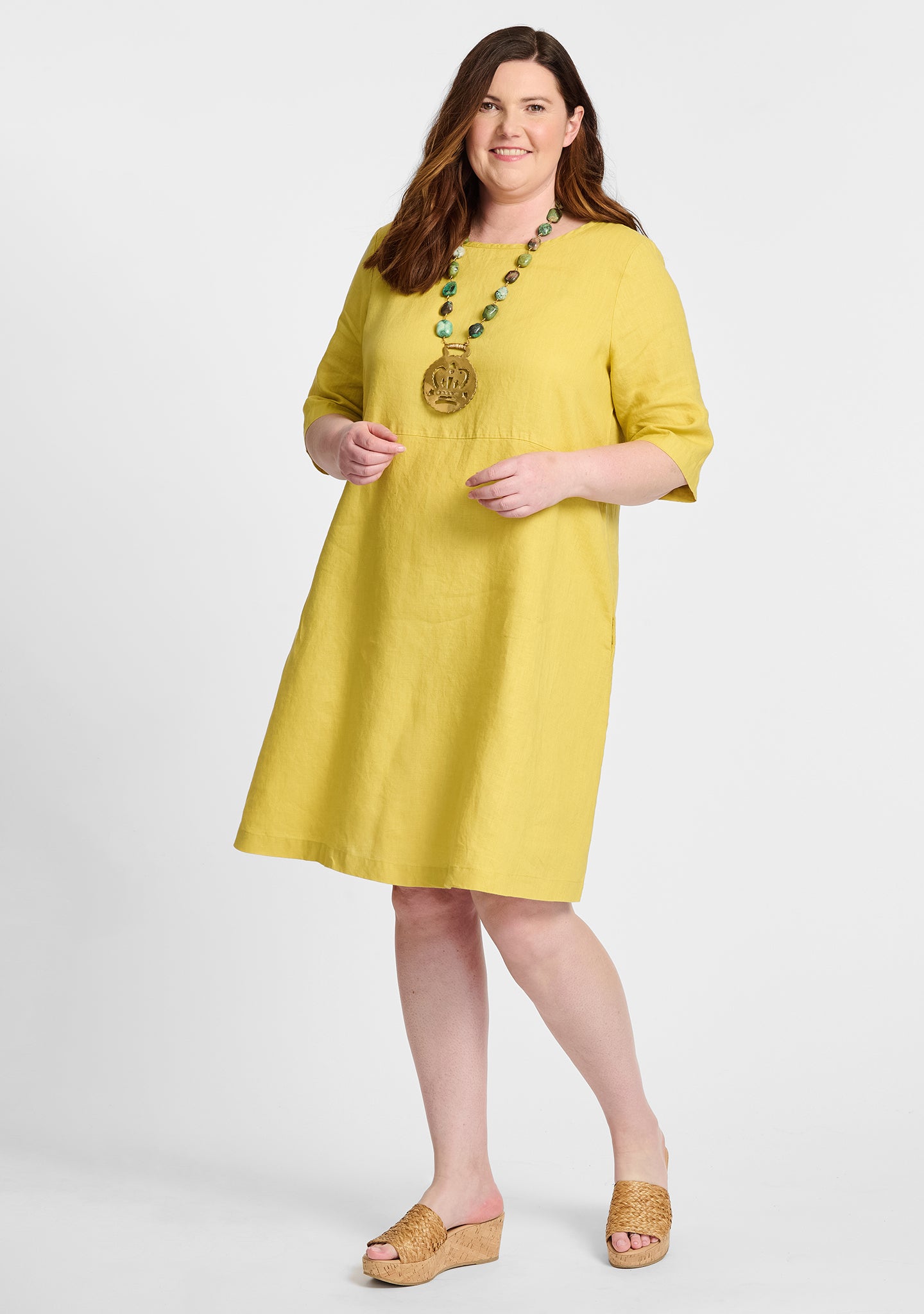 FLAX linen dress in yellow