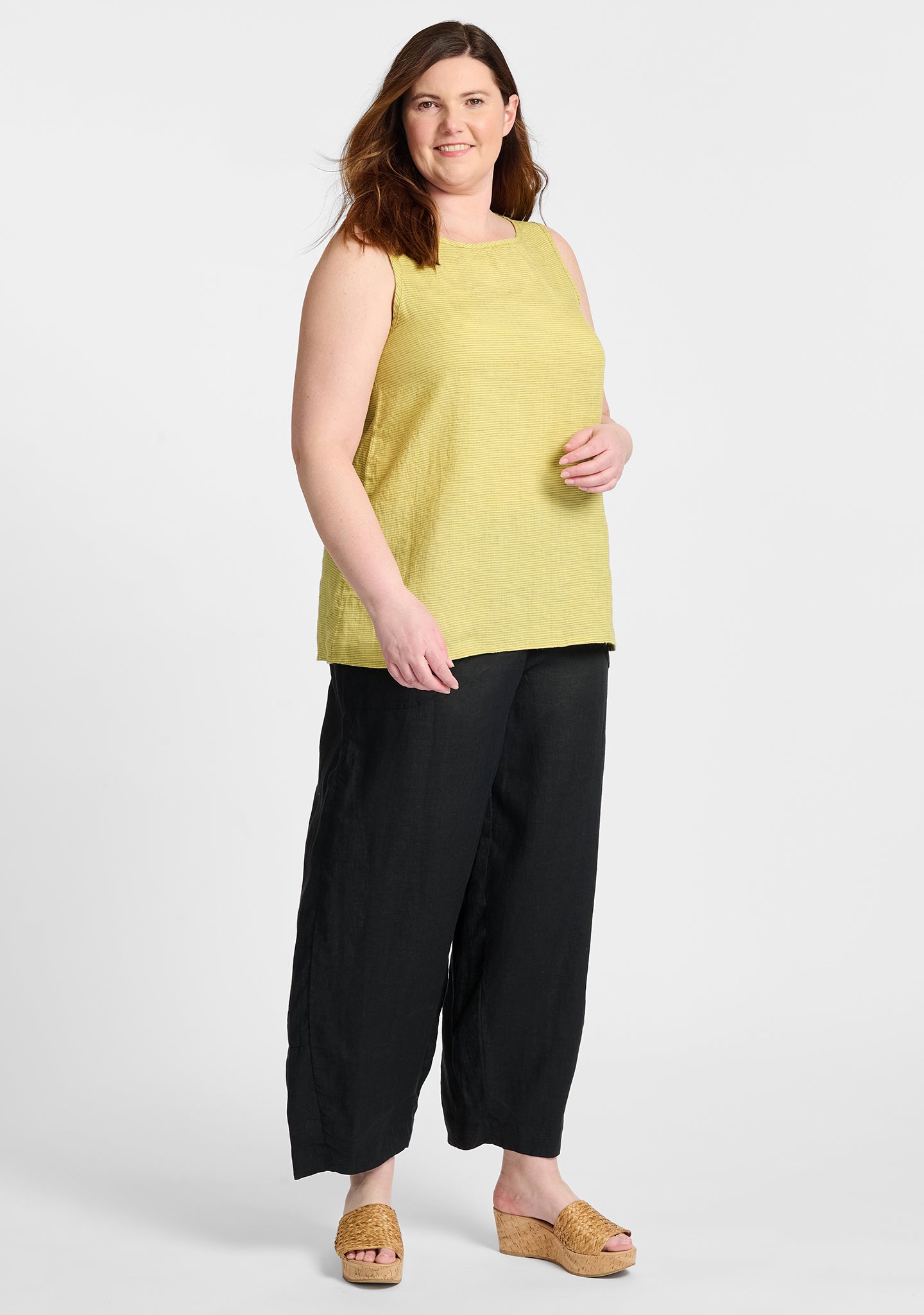 FLAX linen tank in yellow with linen pants in black