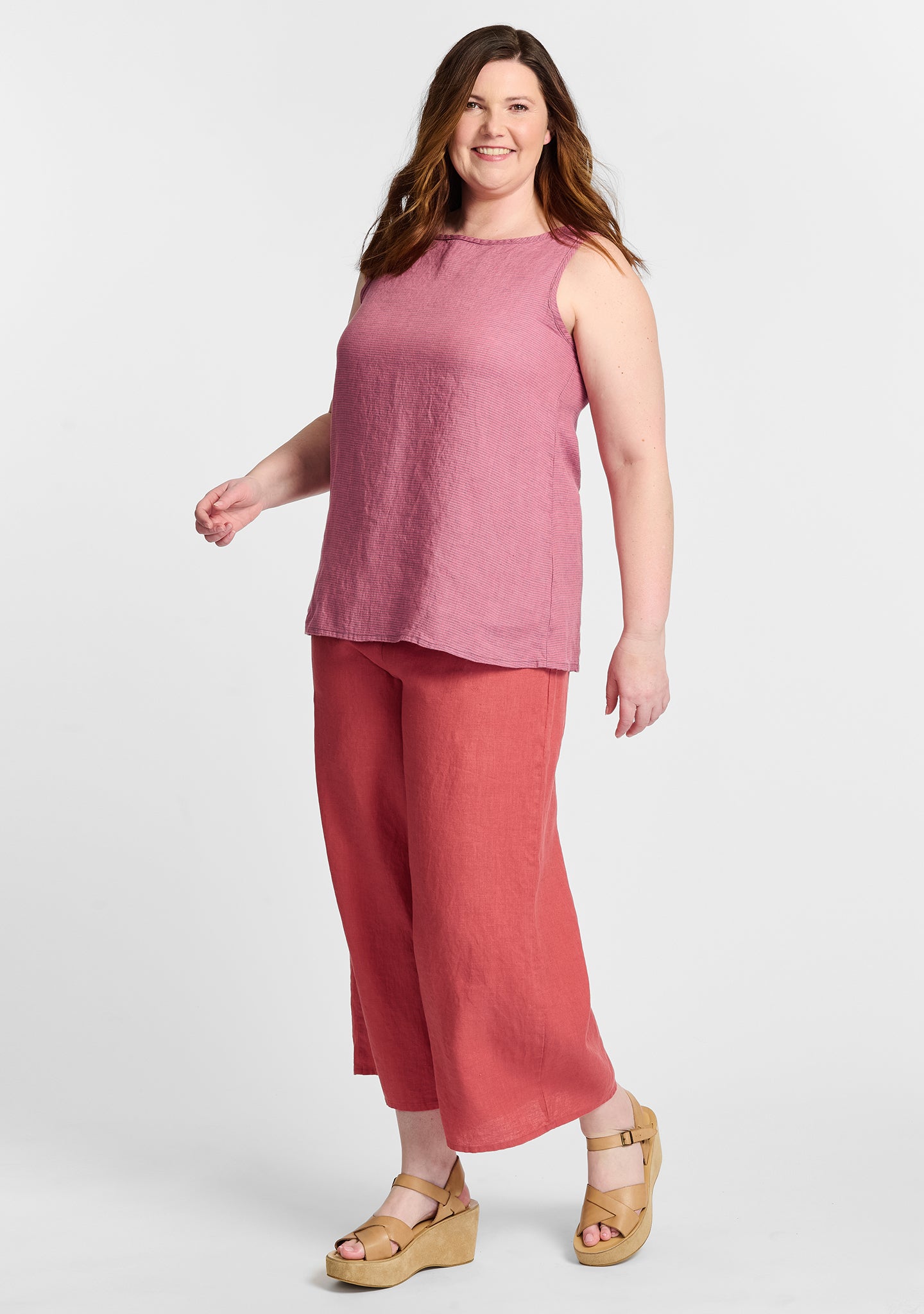 FLAX linen tank in red with linen pants in red