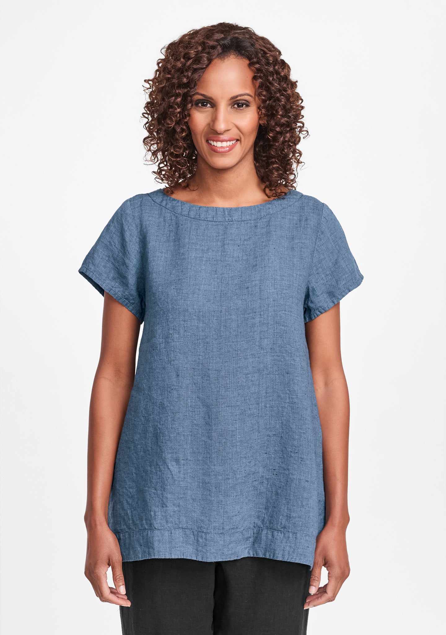 elite top linen t shirt blue