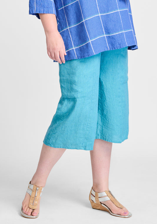 flattering crop linen pants blue