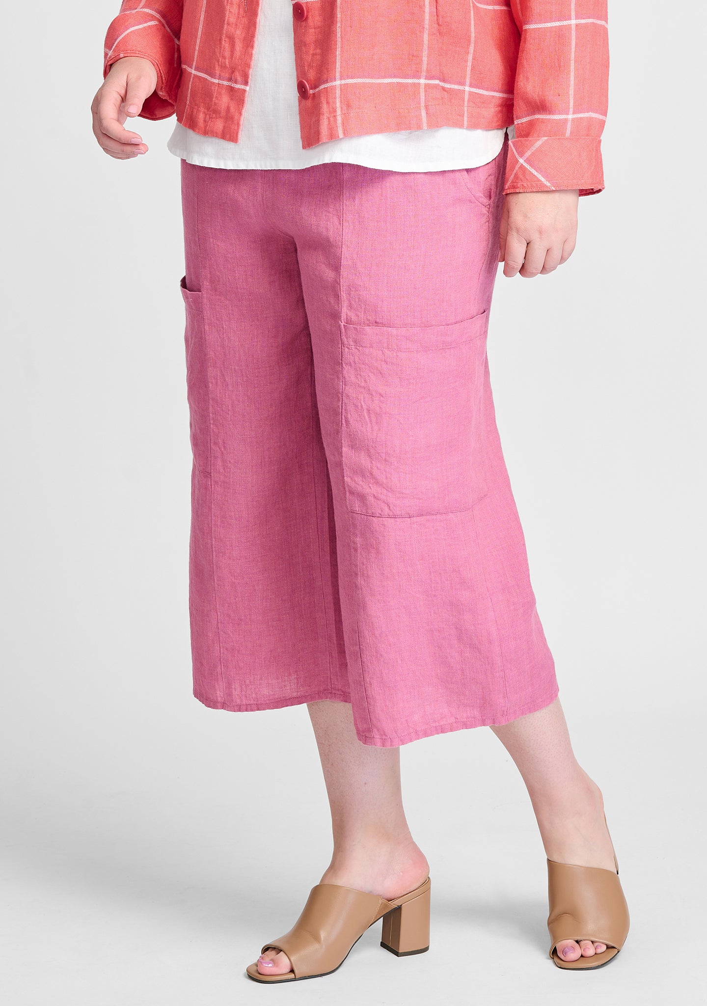 flattering crop linen pants pink