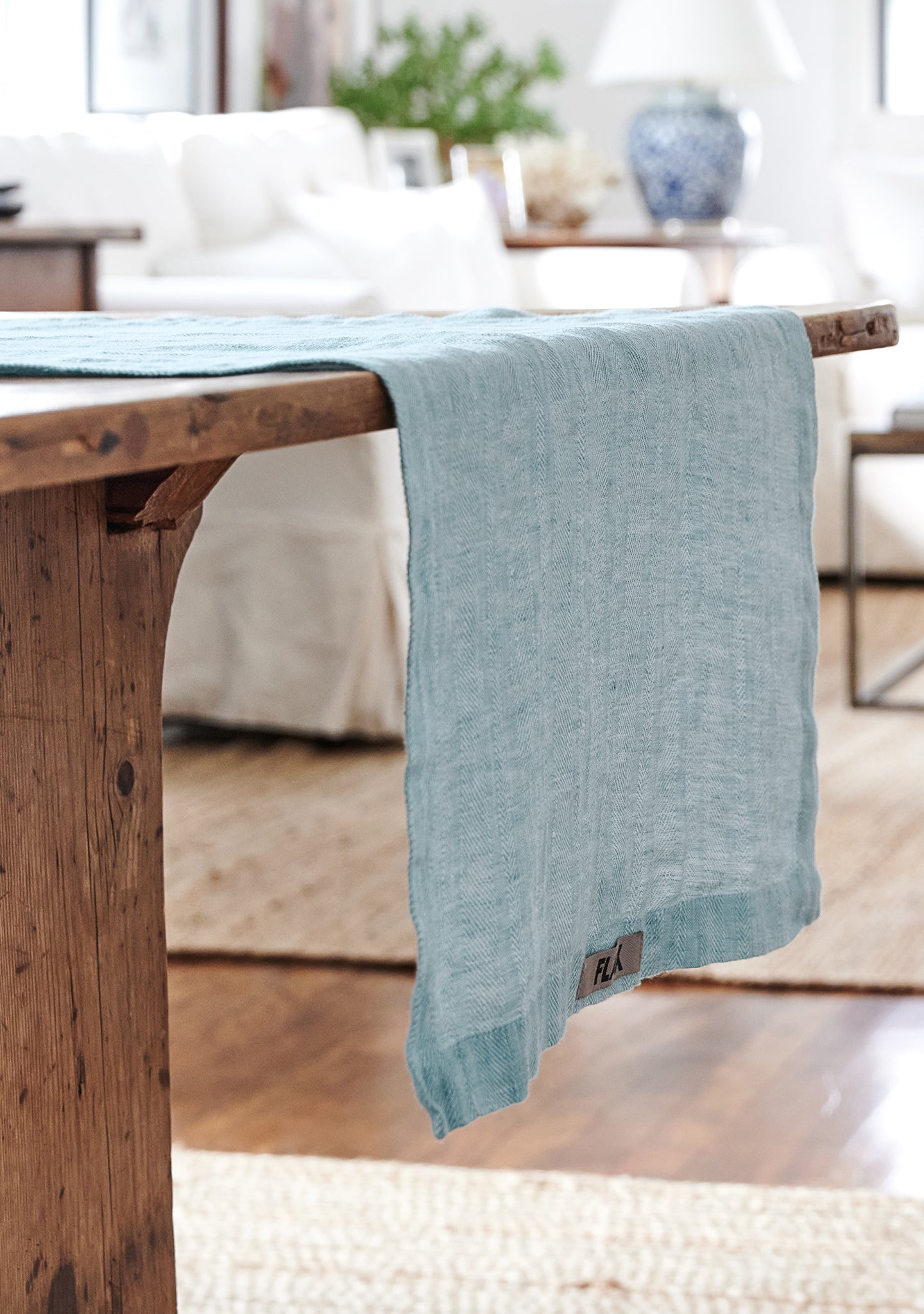 table runner linen runner blue