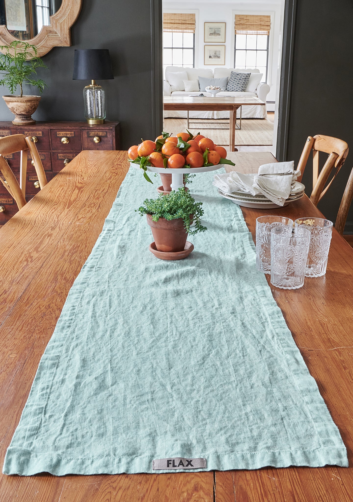 table runner linen runner blue