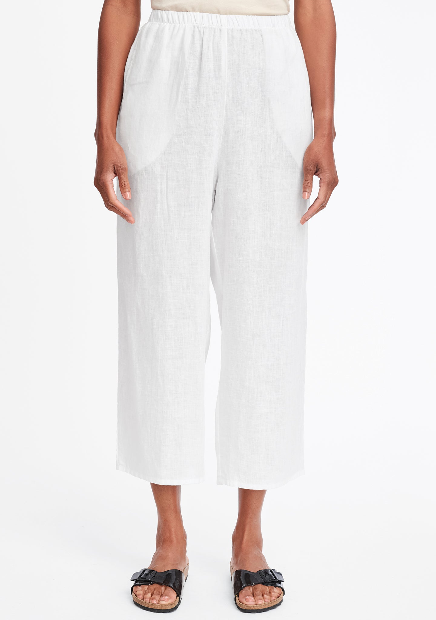 floods linen pants with elastic waist white
