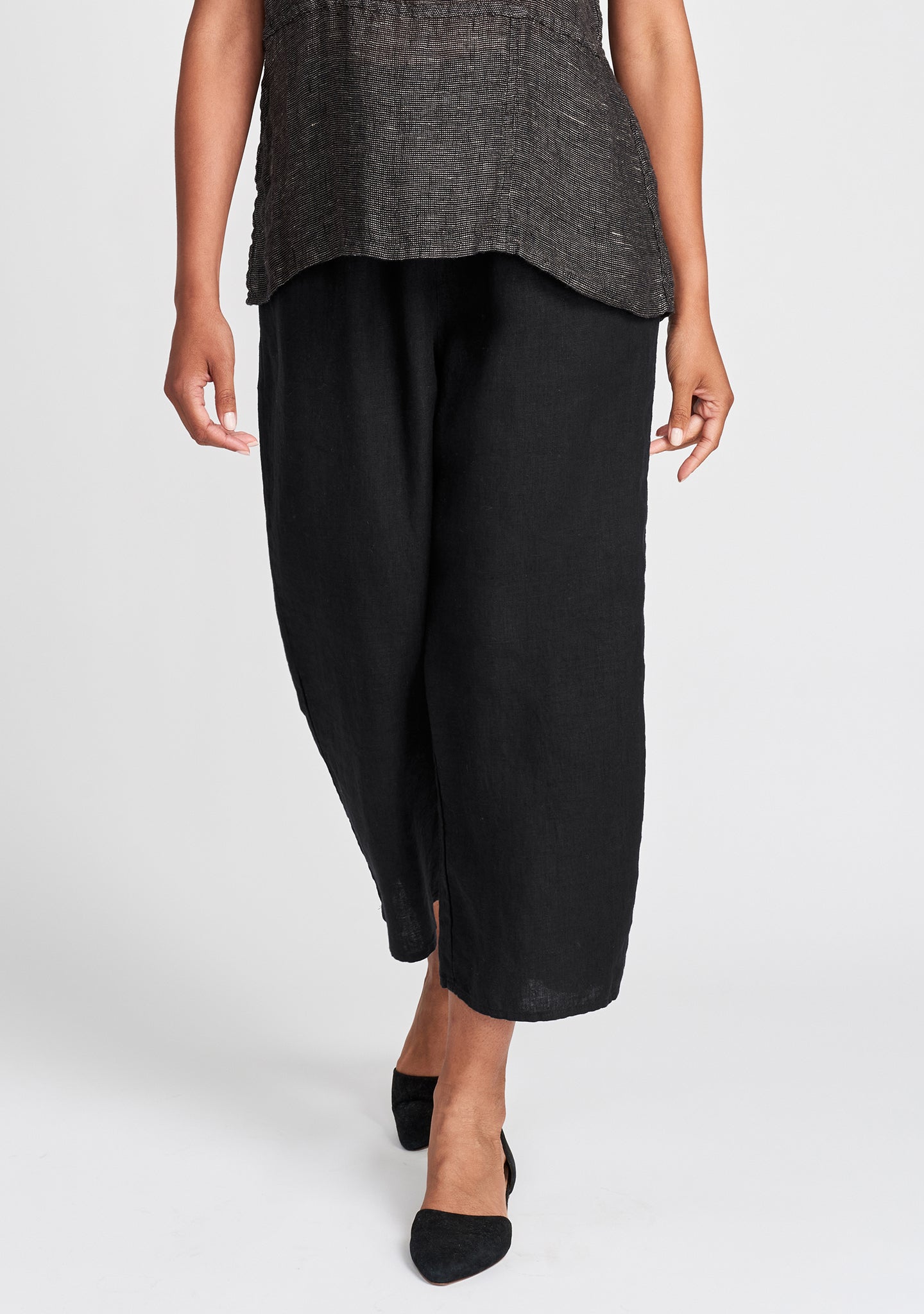 floods linen pants with elastic waist black