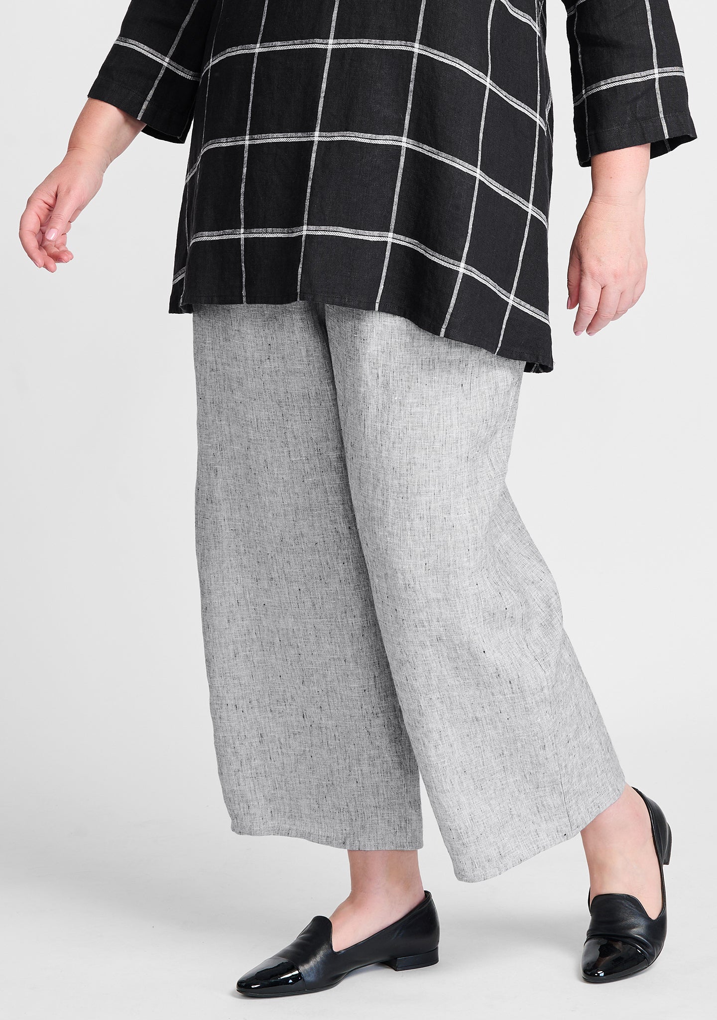 floods linen pants with elastic waist grey