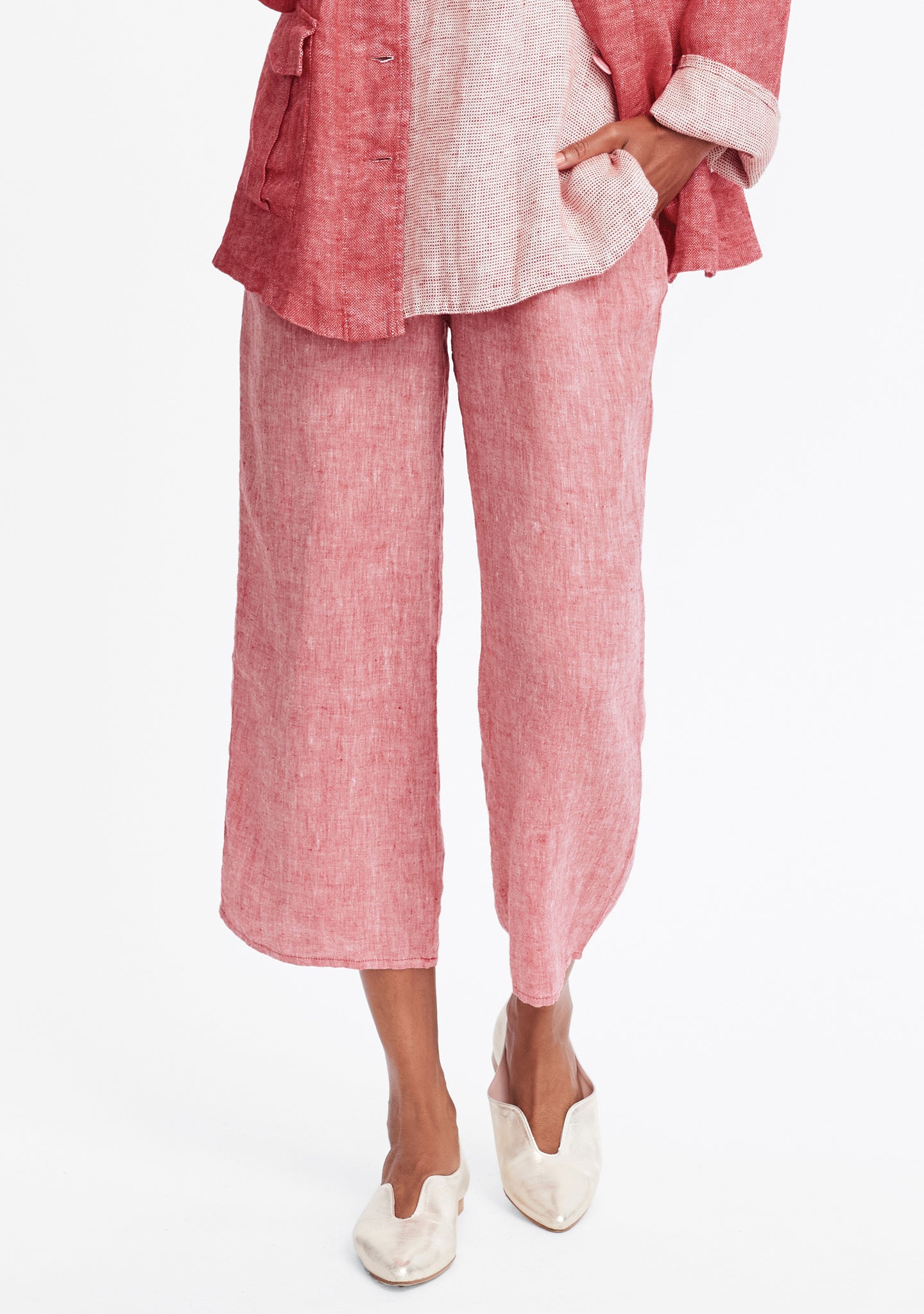 floods linen pants with elastic waist red