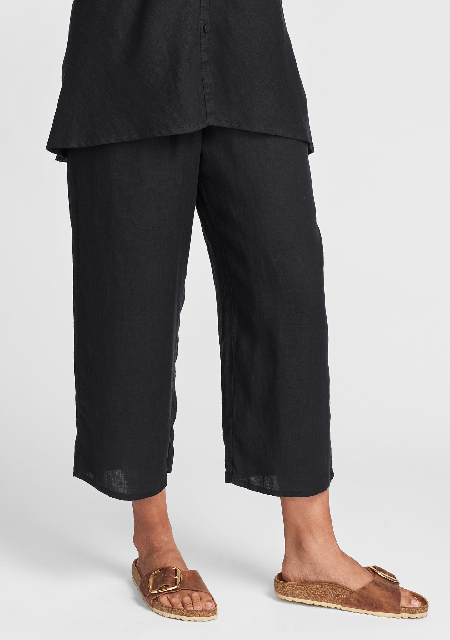 floods linen pants with elastic waist black