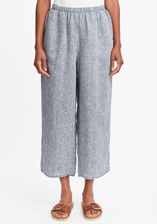 floods linen pants with elastic waist blue
