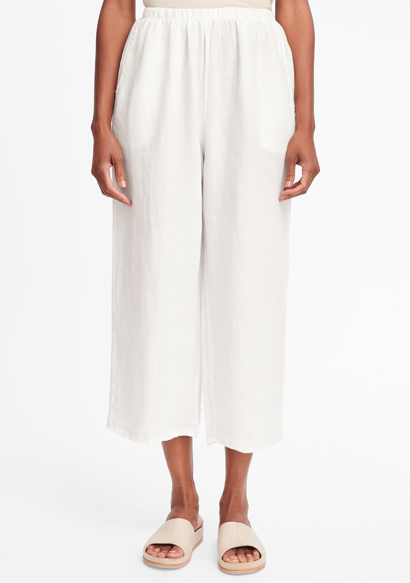floods linen pants with elastic waist white