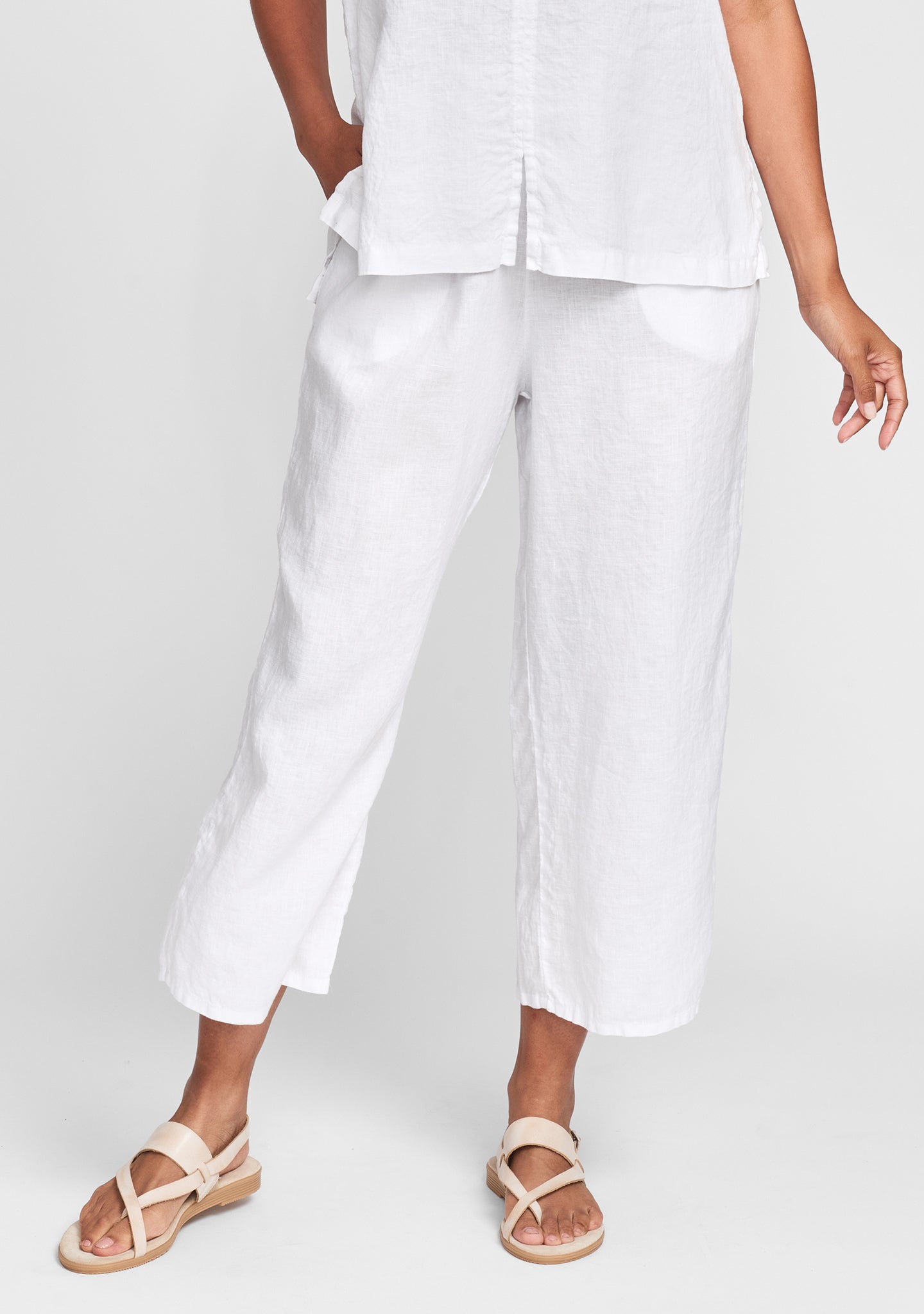 floods linen pants with elastic waist white