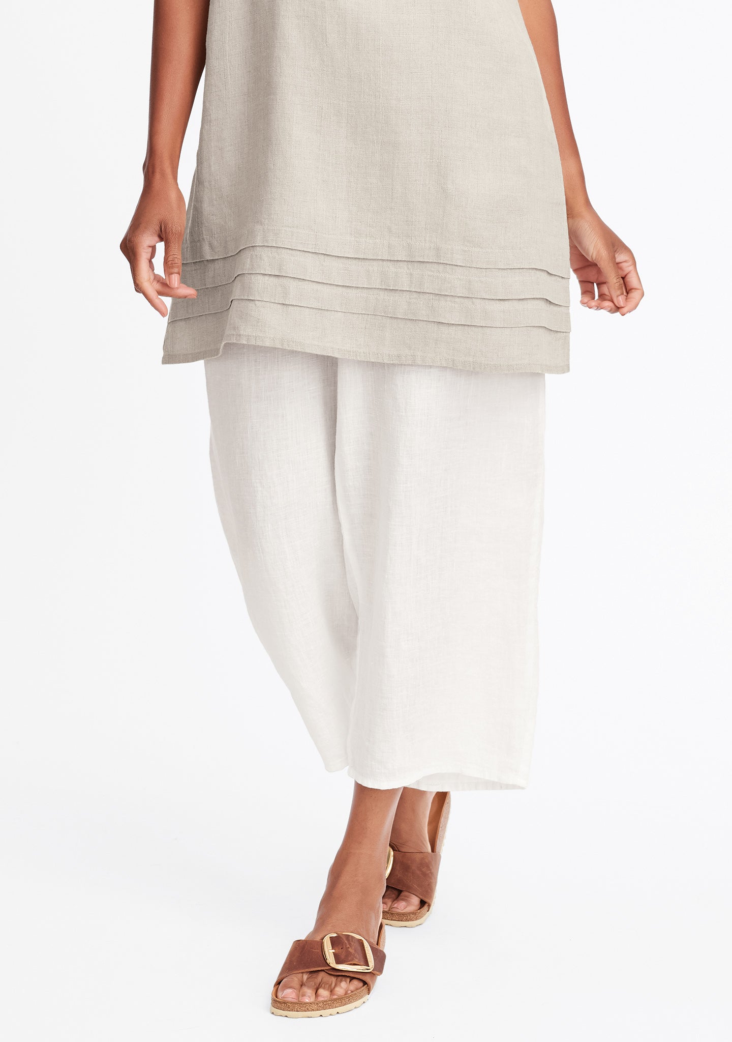 floods linen pants with elastic waist white