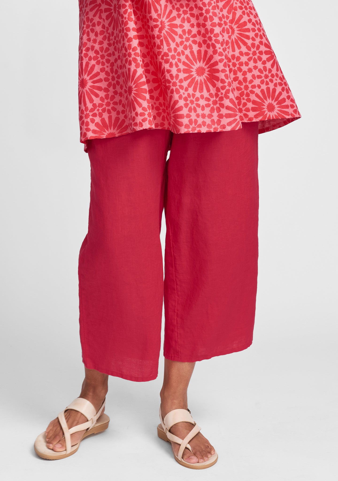 floods linen pants with elastic waist red
