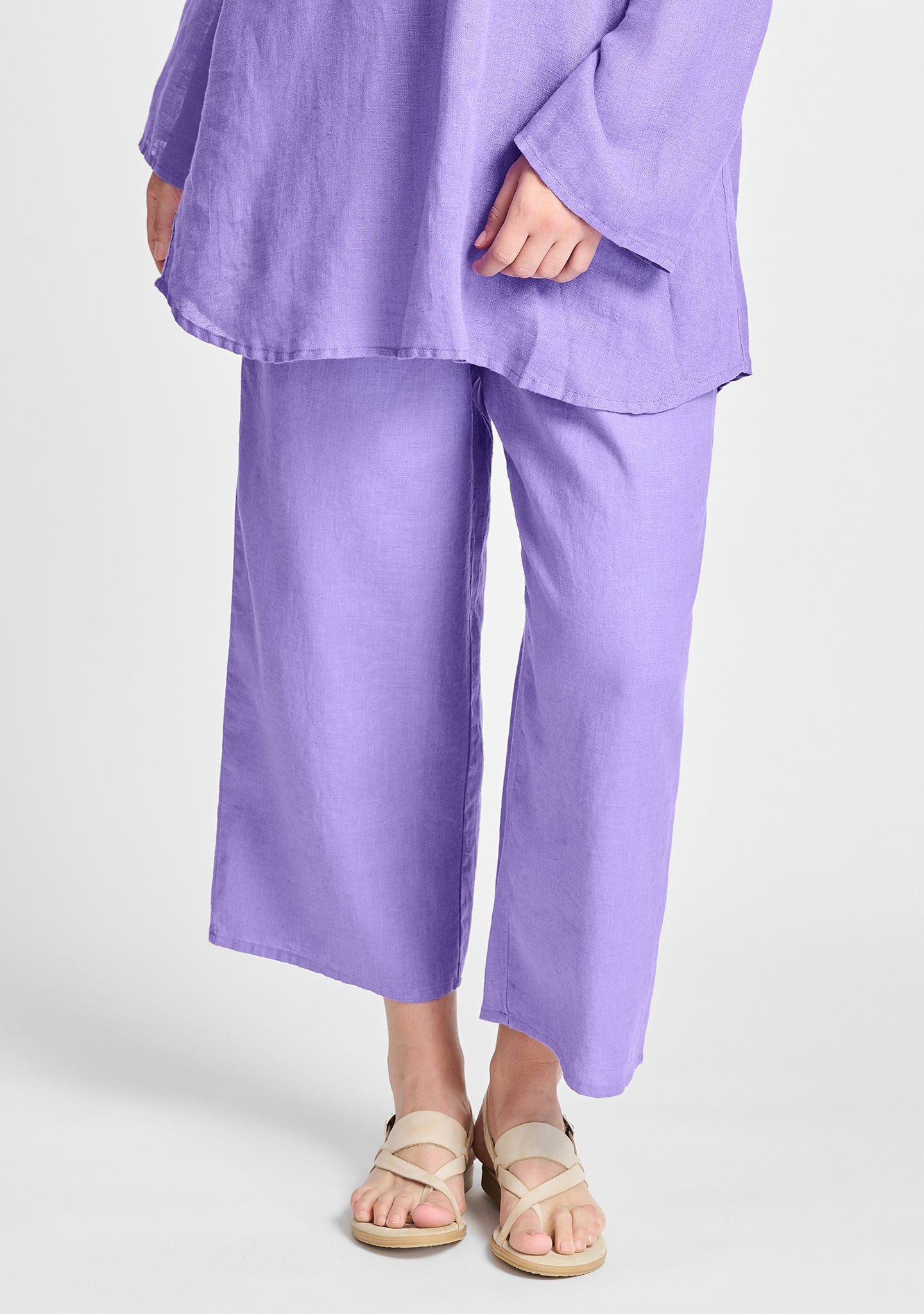 floods linen pants with elastic waist purple