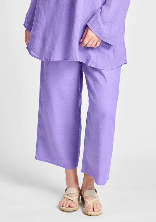 floods linen pants with elastic waist purple