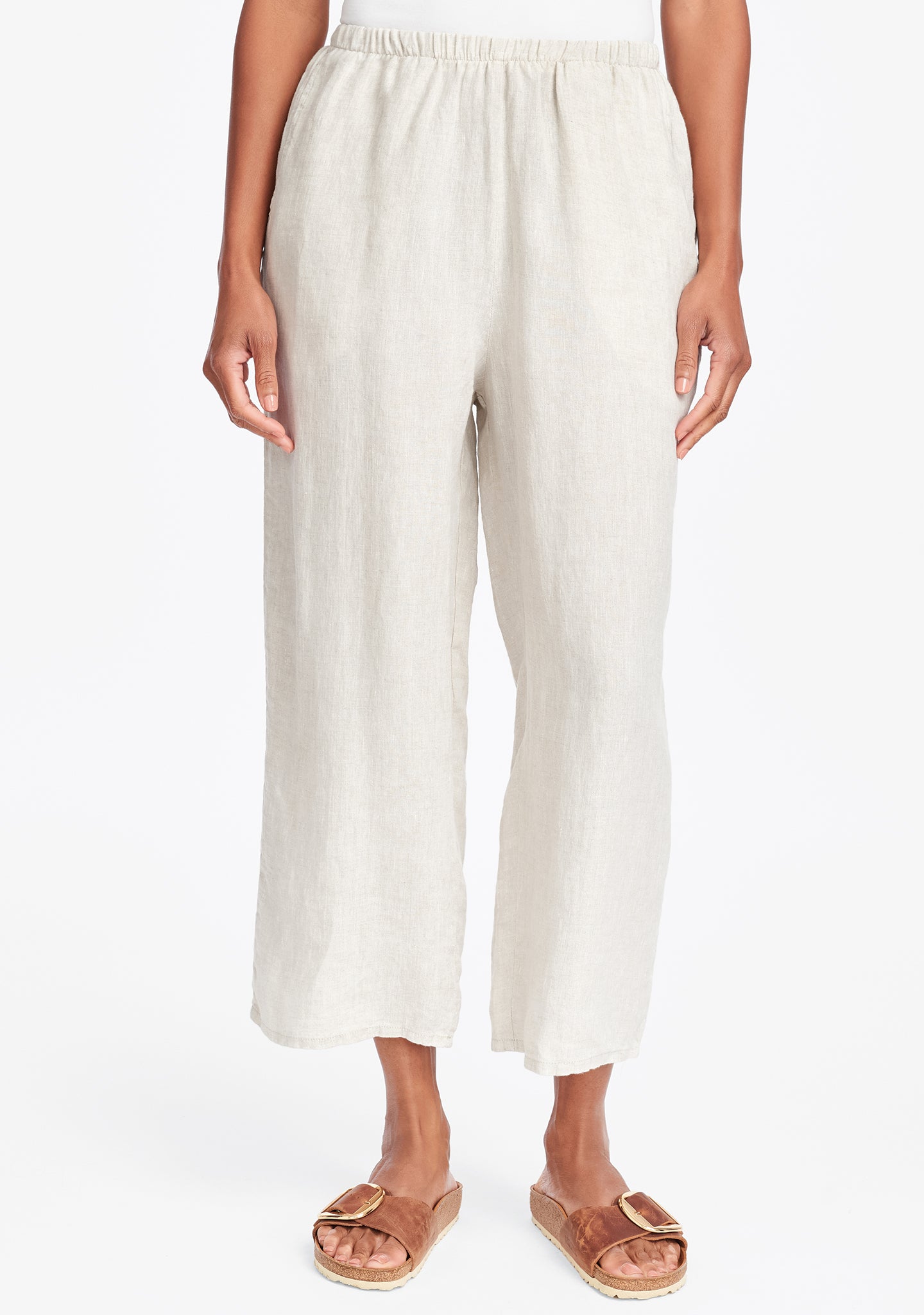 floods linen pants with elastic waist natural