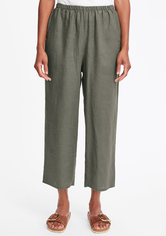 floods linen pants with elastic waist green