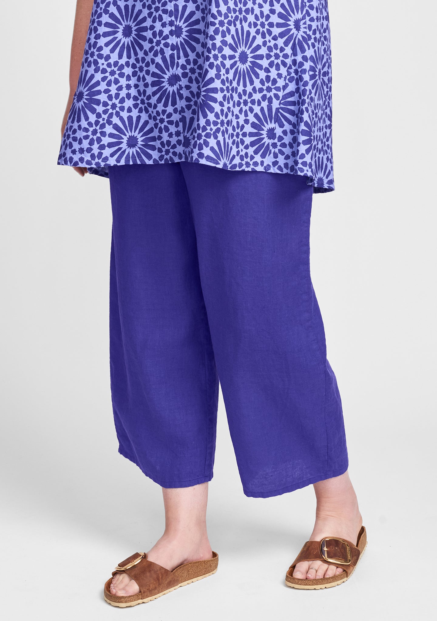 floods linen pants with elastic waist purple