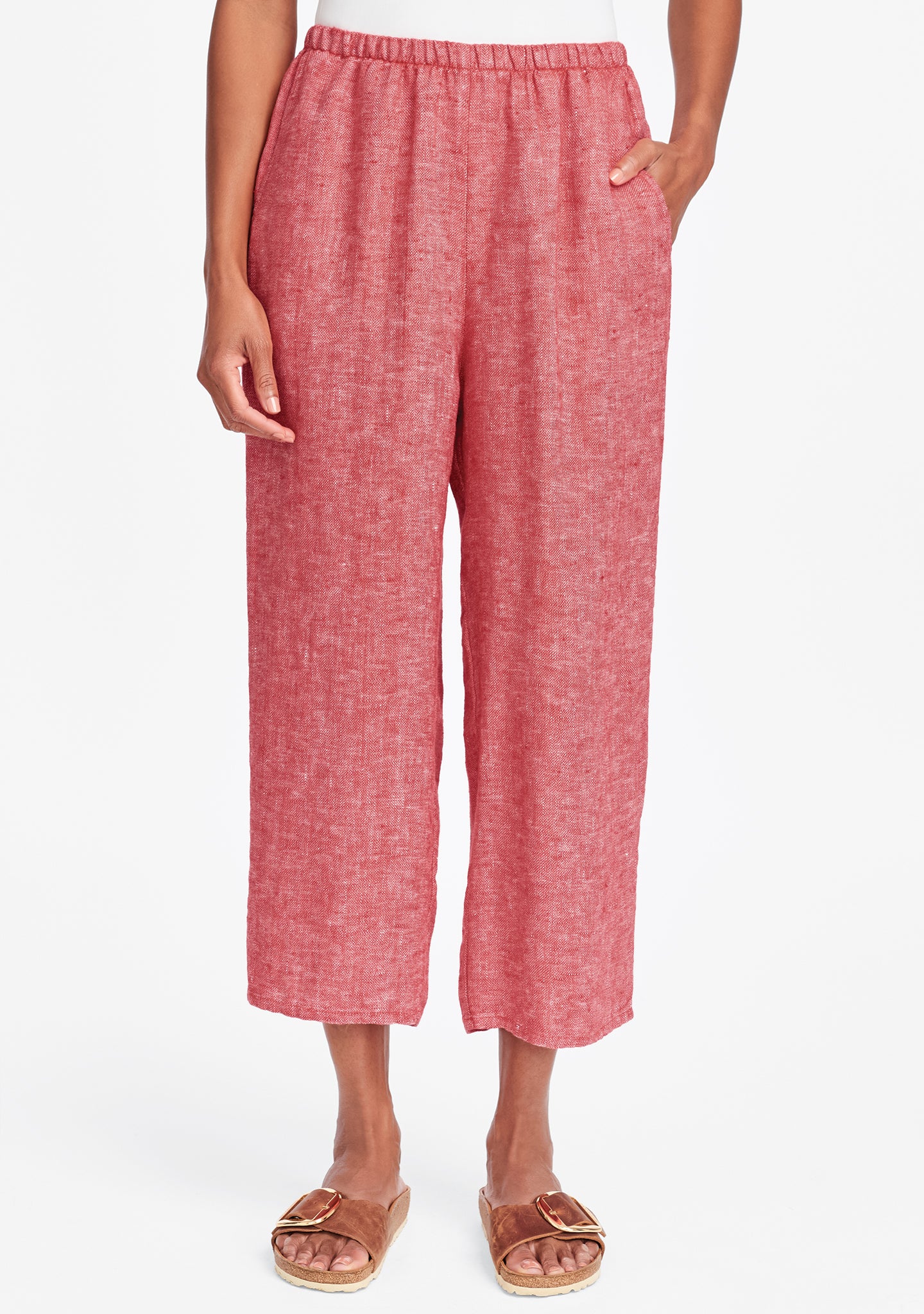 floods linen pants with elastic waist red