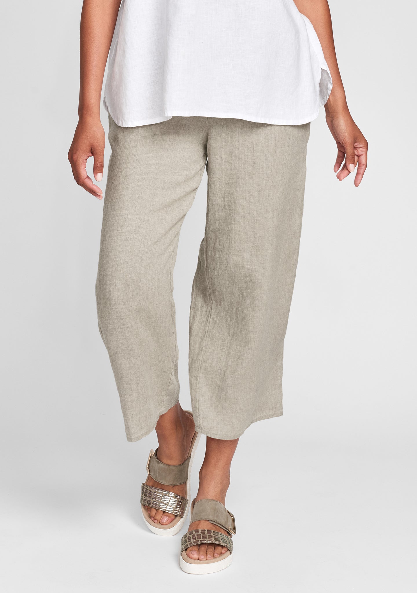 floods linen pants with elastic waist natural