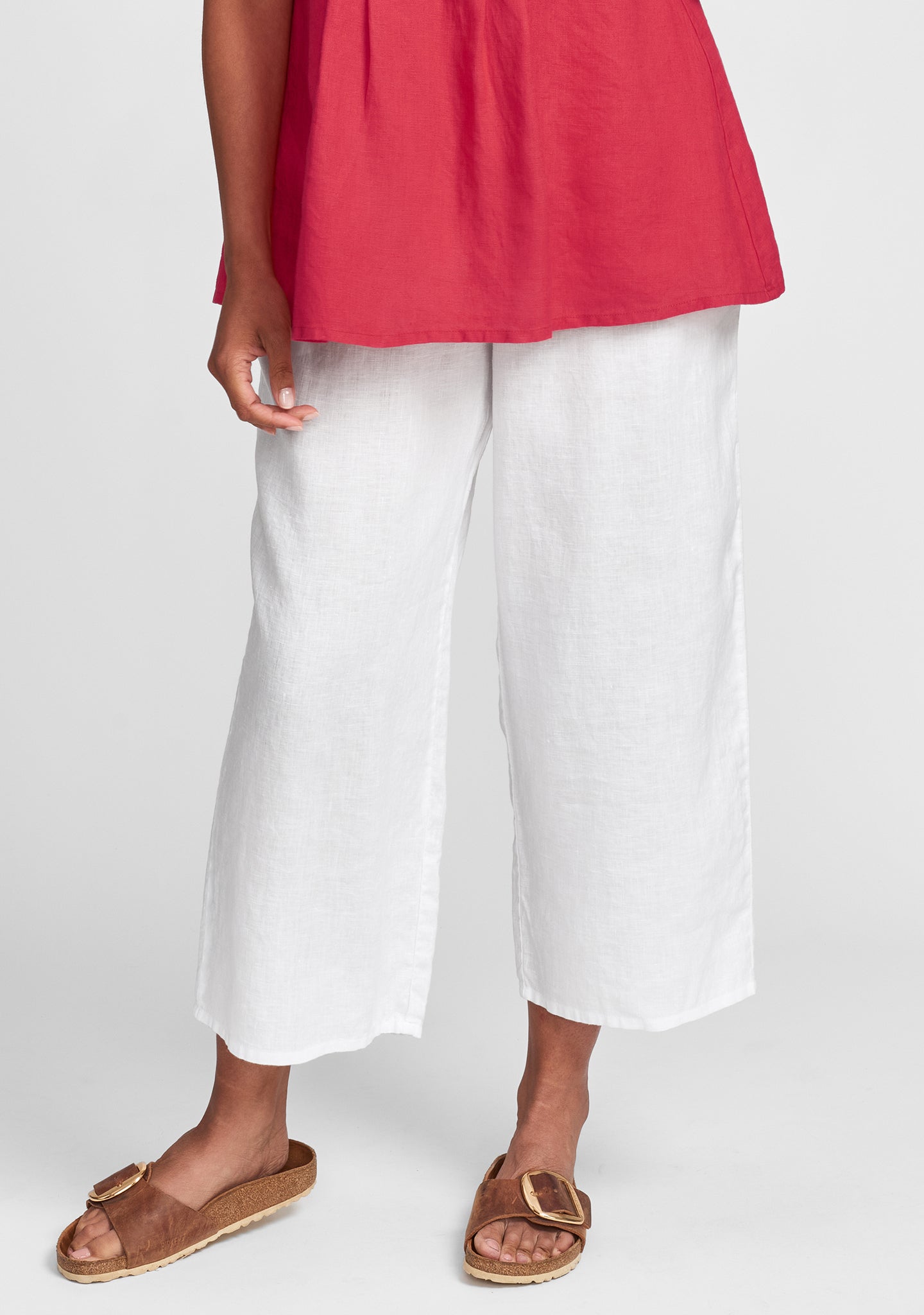 floods linen pants with elastic waist white