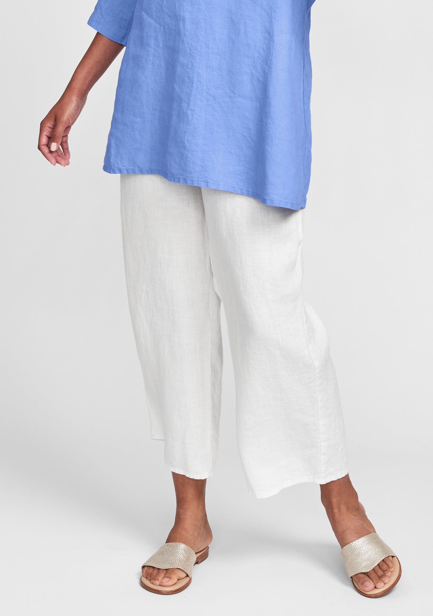 floods linen pants with elastic waist white