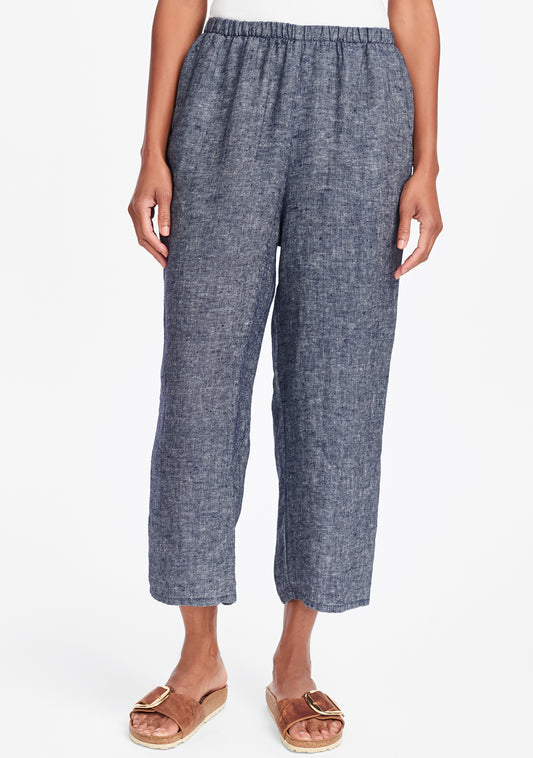 floods linen pants with elastic waist blue